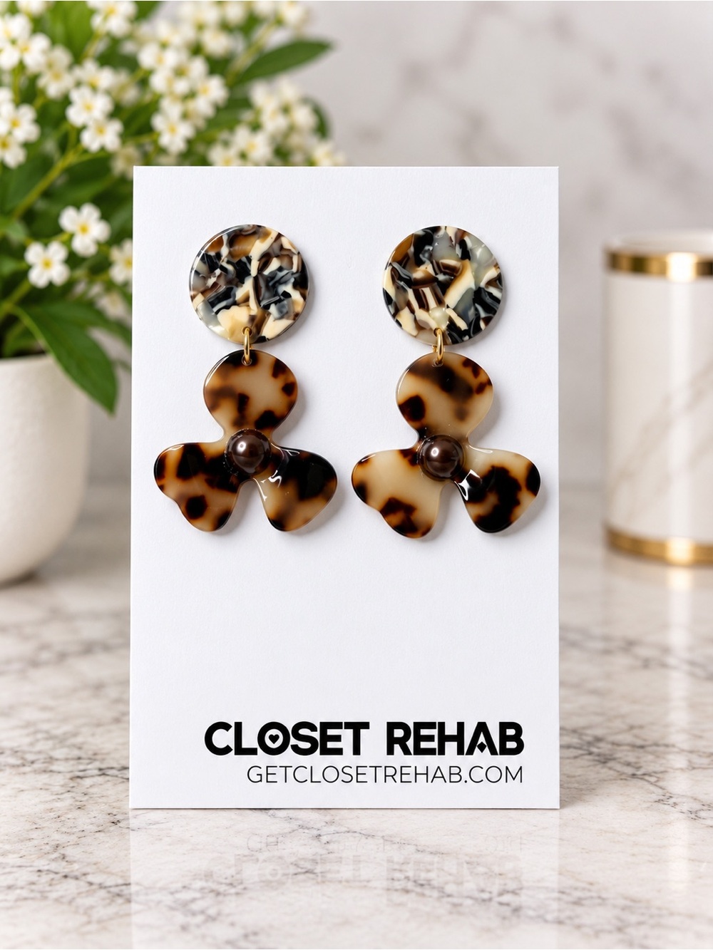 Closet Rehab Tortoiseshell Pearl Water Poppy Drop Earrings - Teacup half Full